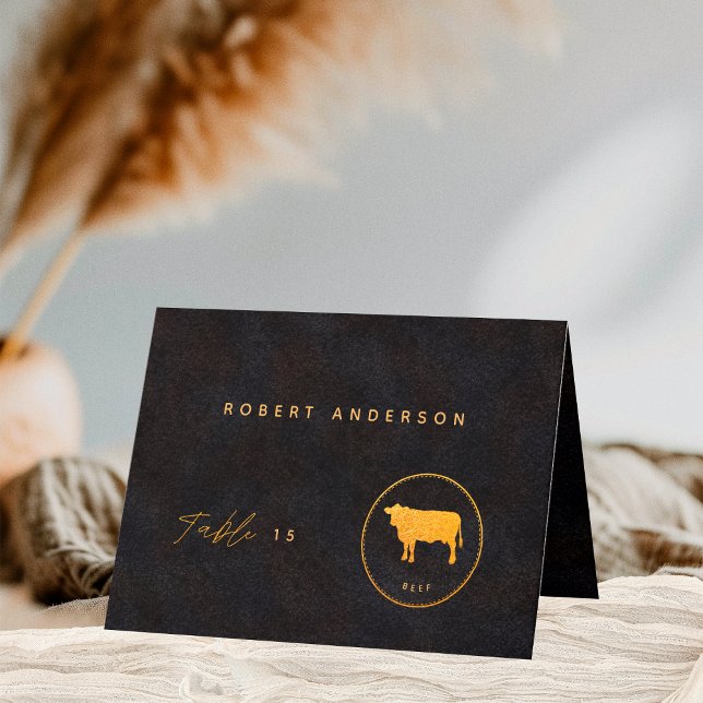 Black Gold Chic Beef Meal Choice Guest Name Card Dankeskarte (Von Creator hochgeladen)