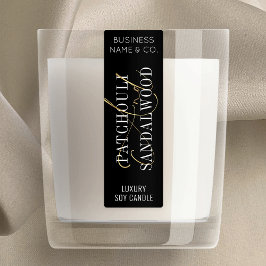 Black & Gold Chic Candle Jar Thin Vertikal Label Etiketten