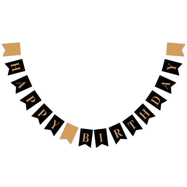 Black Gold Chic Happy Birthday Wimpelkette (Alle)