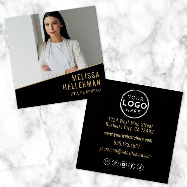 Black Gold Chic Real Estate Quadratische Visitenkarte (Black Gold Chic Real Estate Square Business Card )