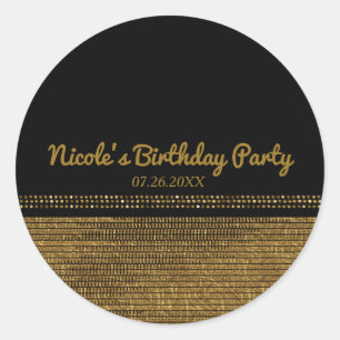 Black & Gold Chic Sparkling Glam Gastgeschenk Runder Aufkleber