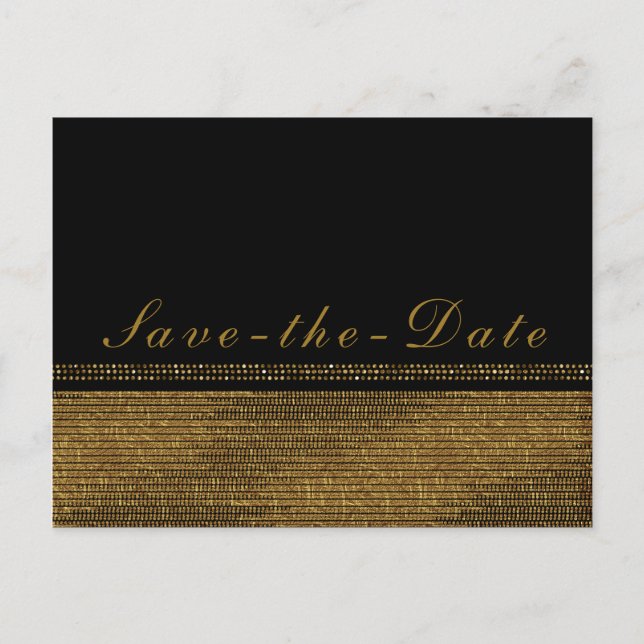 Black & Gold Chic Sparkling Glam Save the Date Ankündigungspostkarte (Vorderseite)
