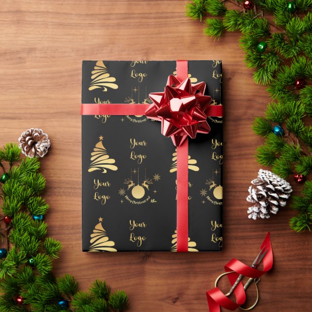 Black Gold Chic Weihnachtsbaum Privatkundenlogo Geschenkpapier (Feiertagsgeschenk)
