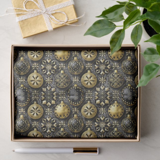 Black Gold Christmas Pattern#20 ID1009 Seidenpapier (Geschenk)