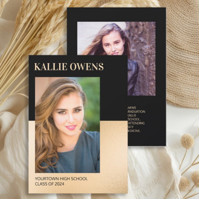 Black Gold Class 2024 Foto Abschluss (2-photo black and gold graduation announcement)