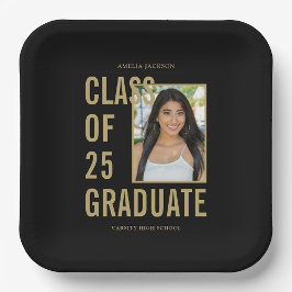 Black & Gold Class of 2025 Foto Graduation Party Pappteller