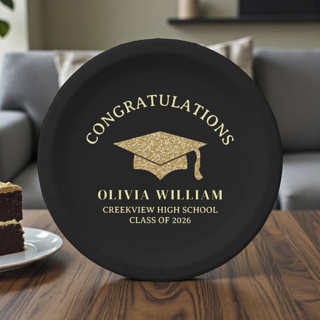 Black & Gold Class Of 2026 Graduation Party Pappteller (Von Creator hochgeladen)