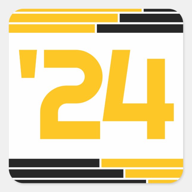 Black & Gold Class von '24 Abschluss Quadratischer Aufkleber (Vorderseite)