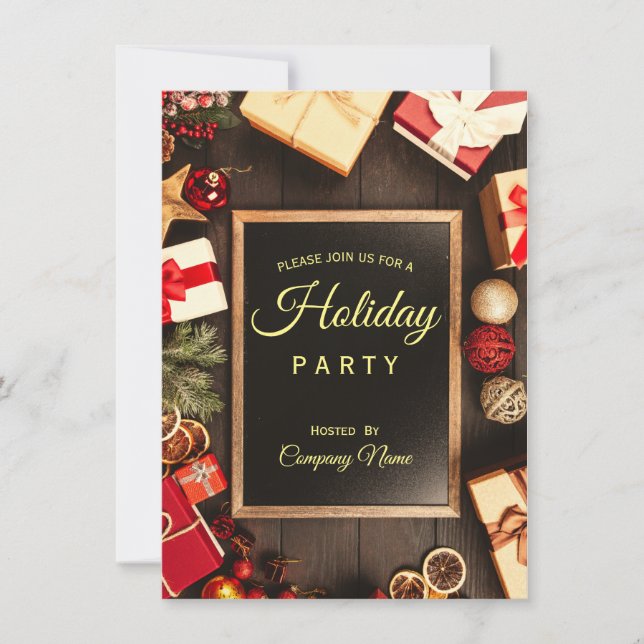 Black Gold Classy Corporate Holiday Party Invita I Einladung (Vorderseite)