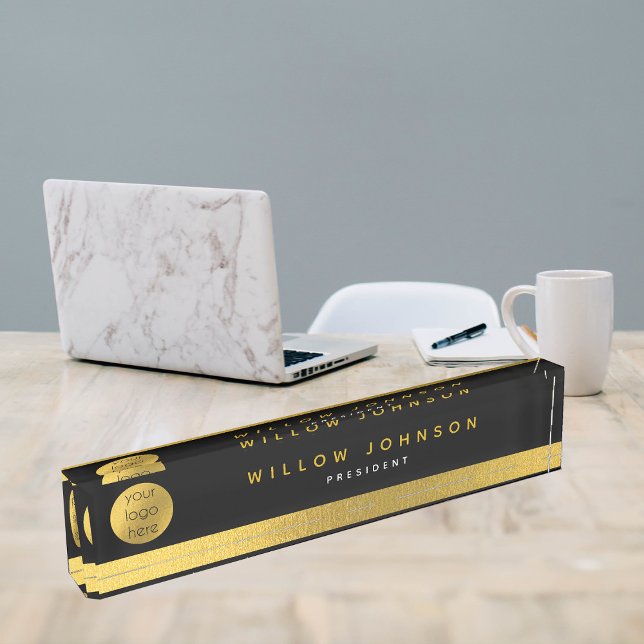 Black Gold-Classy-Führungskraft-Geschenk für Unter Namensplakette (Business Logo Black Gold Classy Executive Gift Desk Name Plate)