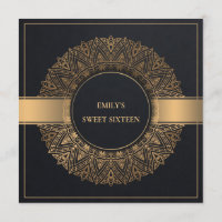 BLACK GOLD CLASSY VERZIERT MANDALA SWEET 16 GEBURT