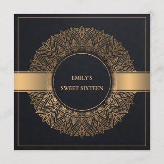 BLACK GOLD CLASSY VERZIERT MANDALA SWEET 16 GEBURT EINLADUNG