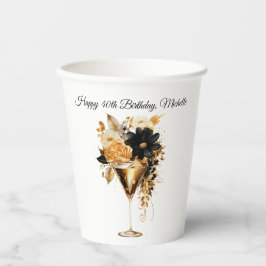 Black Gold Cocktails Drink Florals 40th Birthday  Pappbecher