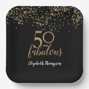 Black Gold Confetti 50 und fabelhafte 50. Geburtst Pappteller