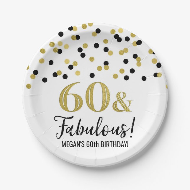 Black Gold Confetti 60 und fabulous Geburtstag Pappteller (Vorderseite)