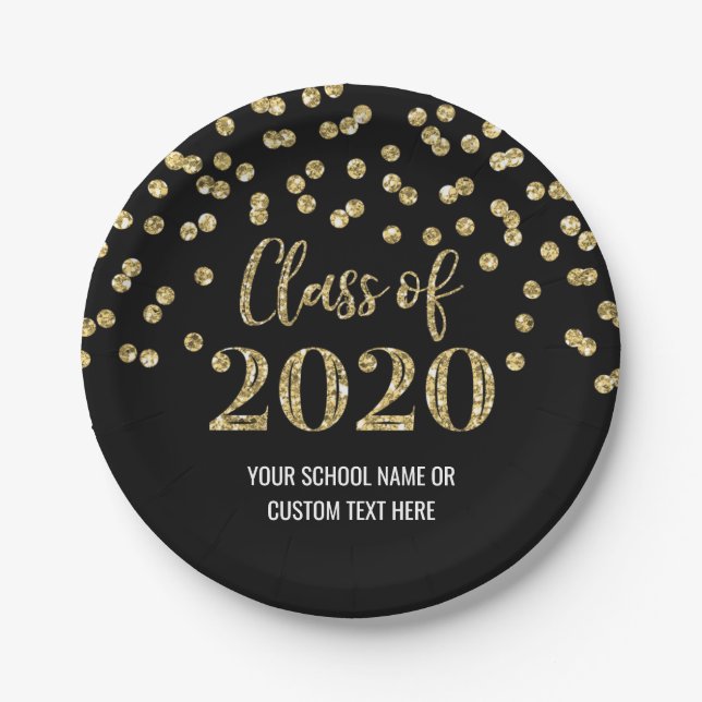 Black Gold Confetti Abschluss 2020 Pappteller (Vorderseite)
