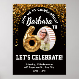 Black Gold Confetti Birthday Invite 60th Poster