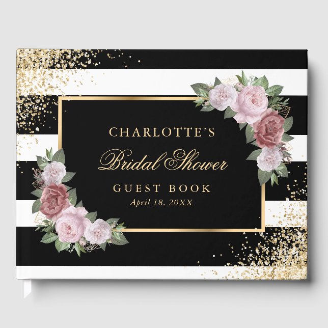 Black Gold Confetti Blush Brautparty Gästebuch (Vorderseite)
