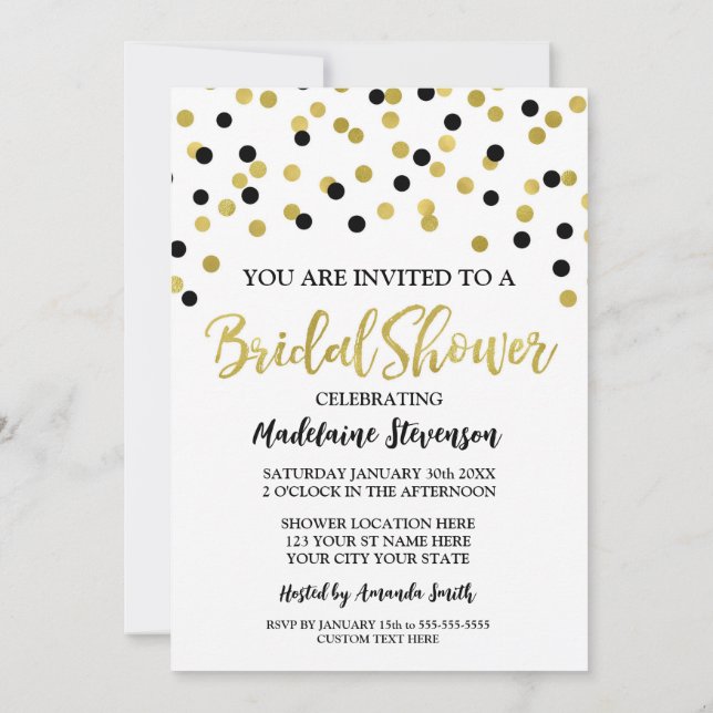 Black Gold Confetti Bridal Dusche Einladung (Rückseite)