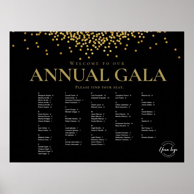Black Gold Confetti Company Veranstaltungsdiagramm Poster (Vorne)