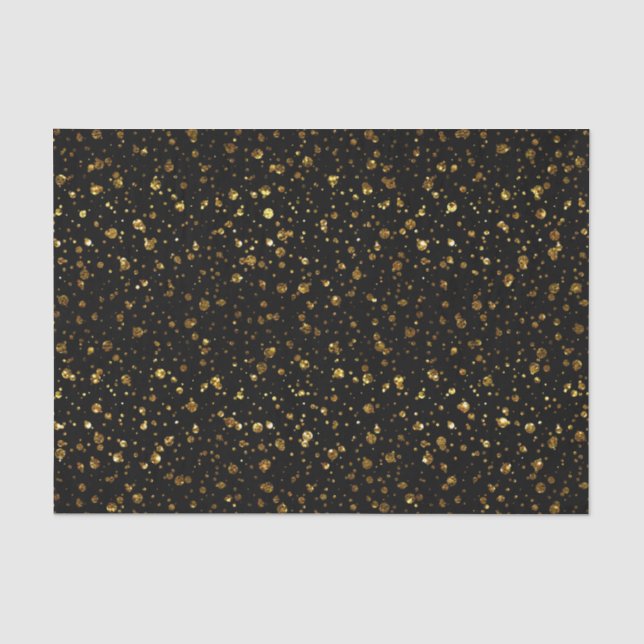 Black Gold Confetti Dots Elegantes Glam Seidenpapier (Vorderseite)