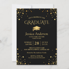 Black Gold Confetti Dots Graduate Graduate Party Einladung