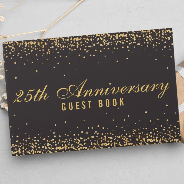 Black Gold Confetti Elegant zum 25-jährigen Jubilä Gästebuch (Von Creator hochgeladen)