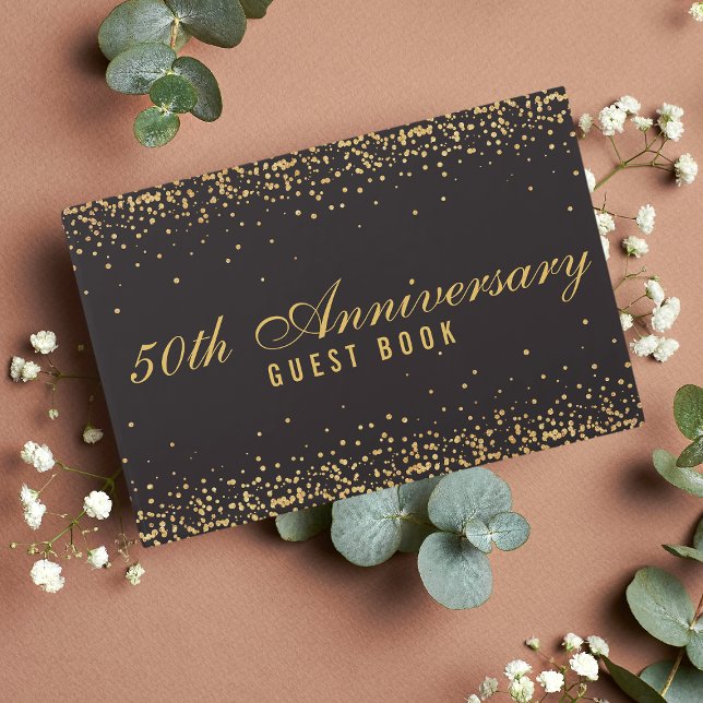 Black Gold Confetti Elegant zum 50-jährigen Jubilä Gästebuch (Von Creator hochgeladen)
