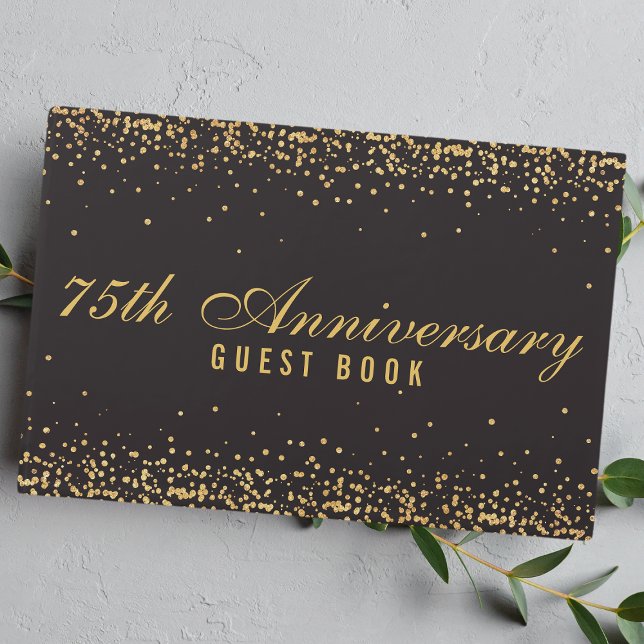 Black Gold Confetti Elegant zum 75-jährigen Jubilä Gästebuch (Von Creator hochgeladen)