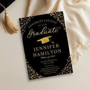 Black Gold Confetti Faire-part de graduation photo