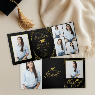 Black Gold Confetti Faire-part de graduation photo