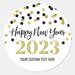 Black Gold Confetti Frohes Neues Jahr 2023 Runder Aufkleber
