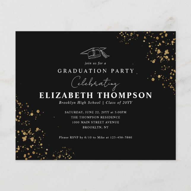 Black Gold Confetti Grad Graduierungspartei (Vorderseite)
