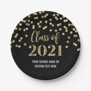 Black Gold Confetti Graduation 2021 Pappteller