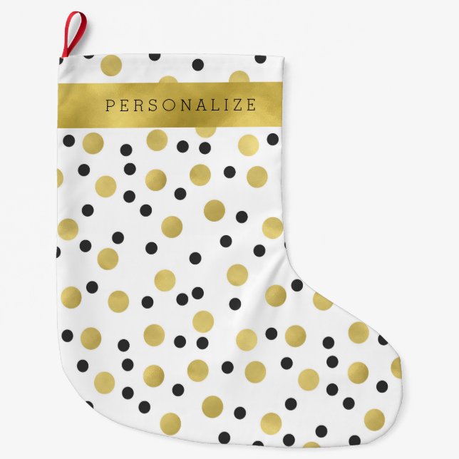 Black Gold Confetti Großer Weihnachtsstrumpf (Vorderseite)