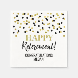 Black Gold Confetti Happy Retirement Serviette