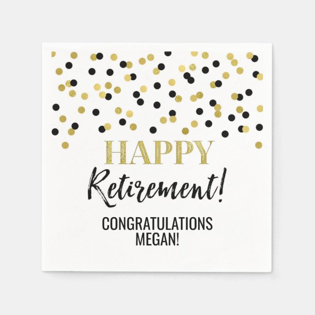 Black Gold Confetti Happy Retirement Serviette (Vorderseite)