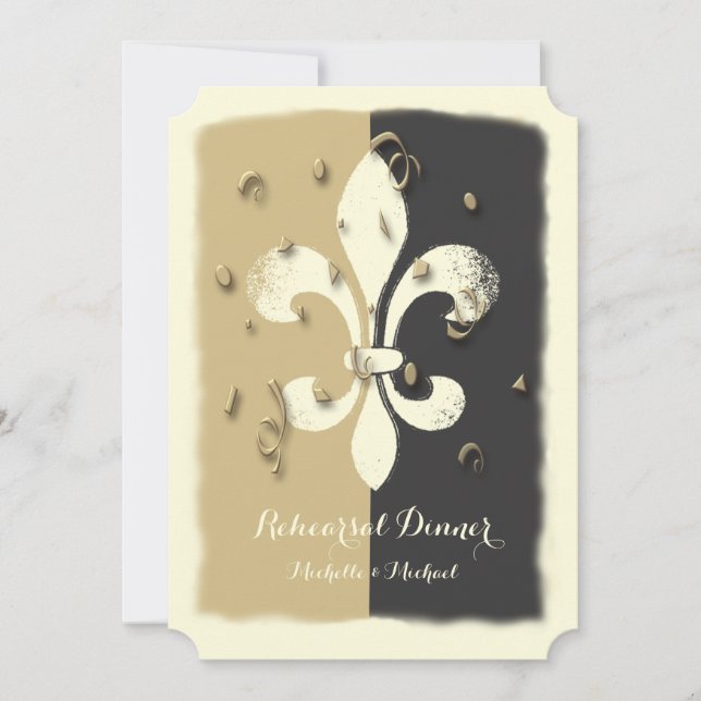 Black Gold Confetti Lilie Einladung (Vorderseite)
