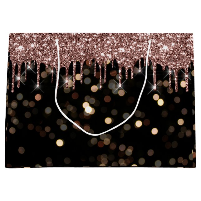 Black Gold Confetti Luxus Rose Glitzer Tropfen Große Geschenktüte (Vorderseite)