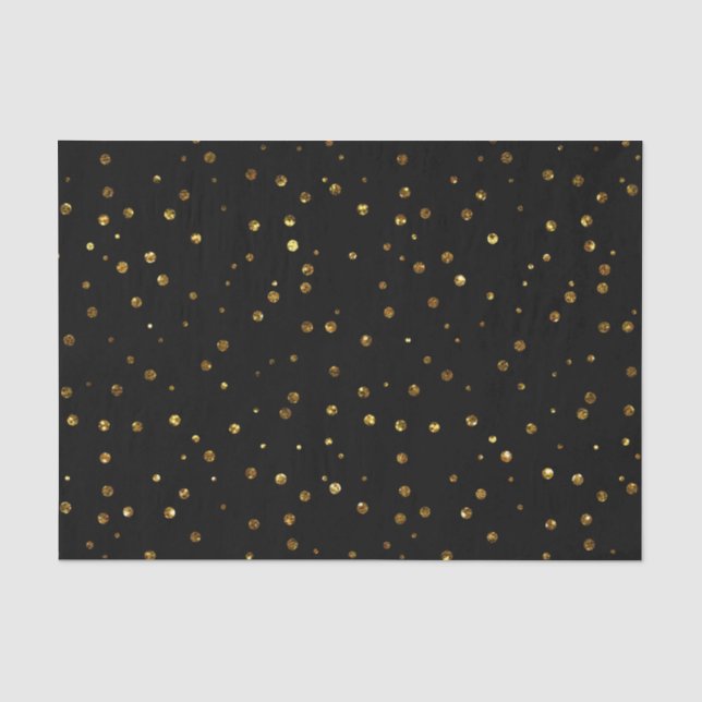 Black Gold Confetti Polka Dots Elegantes Funkelnd Seidenpapier (Vorderseite)