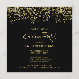 Black & Gold Confetti Unternehmen Weihnachtsessen Einladung