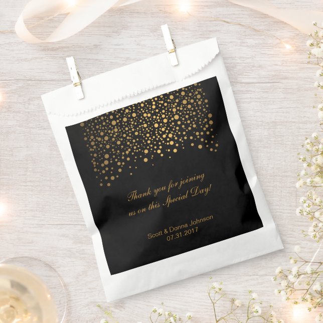 Black & Gold Confetti Wedding Geschenktütchen (Ausgeschnitten)