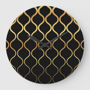 Black, gold, cool, trendy, retro abstract design große wanduhr