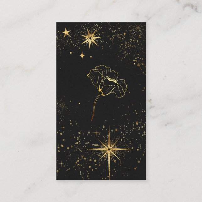 *~* Black Gold Cosmic Stars Mystic Blume Visitenkarte (Vorderseite)