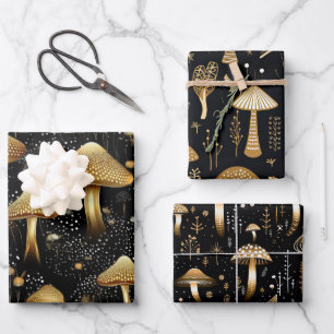 Black & Gold Cottage Mushroom Trio Geschenkpapier Set