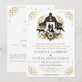 Black & Gold Country Hochzeit mit Details Einladung