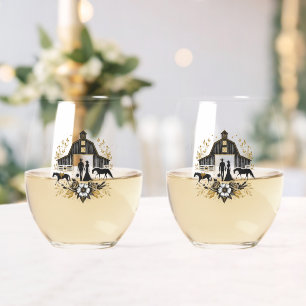 Black & Gold Country Wedding Weinglas Ohne Stiel
