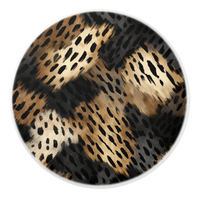 Black Gold Creme Leopard Animal Print Keramikknauf (Vorderseite)