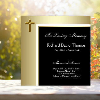 Black Gold Cross in Love Memory Memorial Einladung