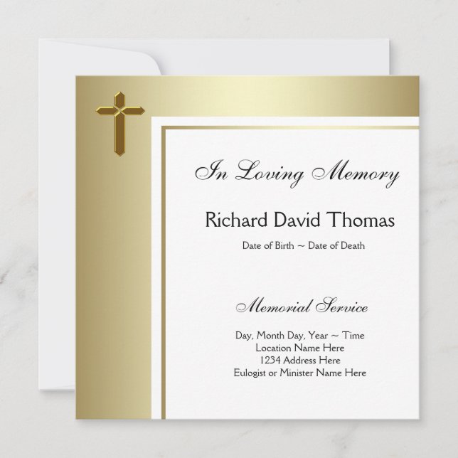 Black Gold Cross in Love Memory Memorial Einladung (Vorderseite)